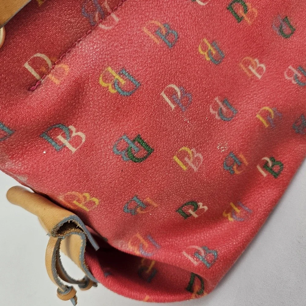 Vintage Dooney & Bourke Handbag Logo Red Rainbow Monogram IT Tassel Tote Satchel
